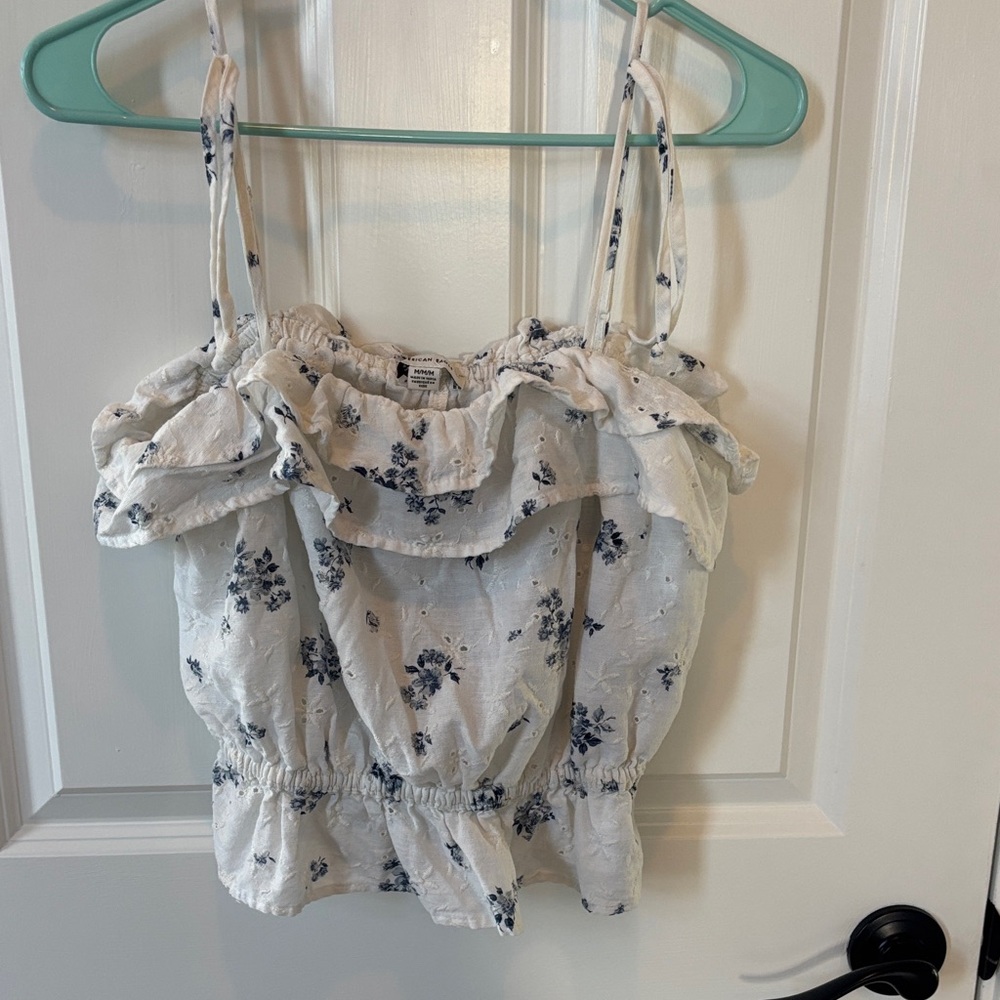 American Eagle Outfitters White and Blue Floral Camisole